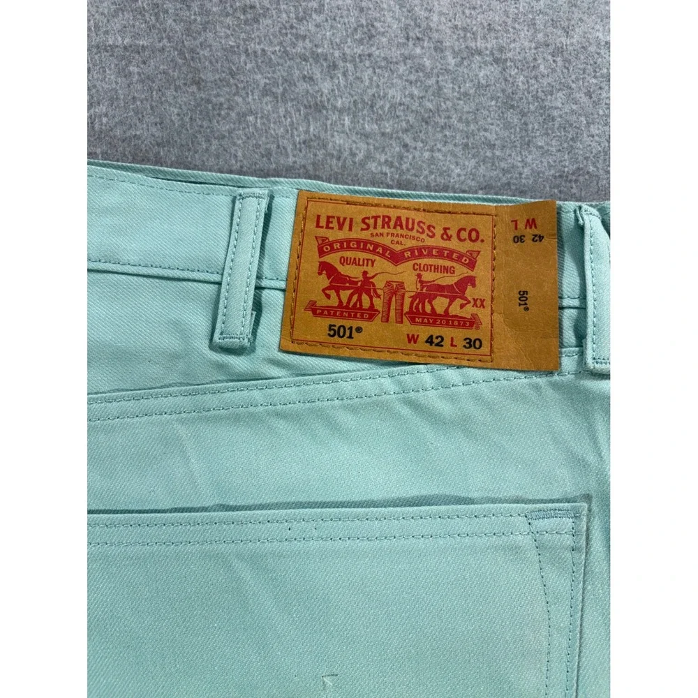 Levis 501 Original Fit Jeans Mens 42x30 Aqua Seafoam Green‎ Button Fly Cotton